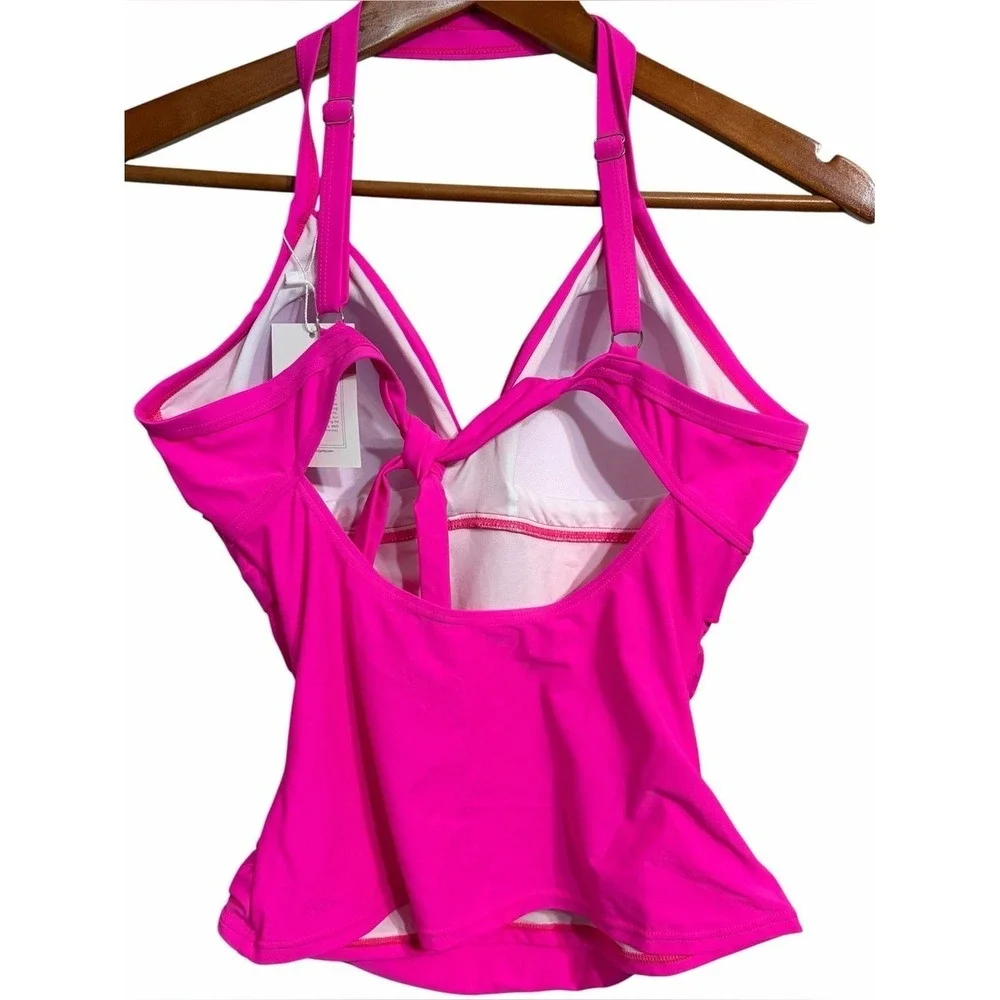 B2prity Bright Hot Pink Halter Swim Tankini Top - Picture 3 of 4